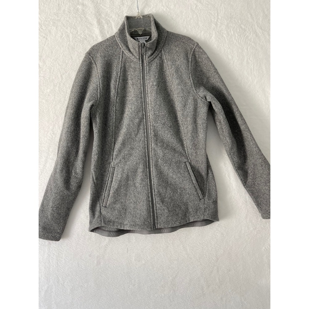 Athleta Stroll Fleece Full Zip Jacket Grey Herringbone Mock Neck Womens Medium - Picture 4 of 8
